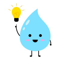 smile water drop with light bulb character illustration png