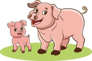 vector illustration of mother pig and baby pig