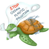 tartaruga com plástico saco png