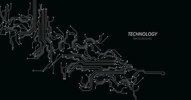 Technology white circuit diagram on black background. vector