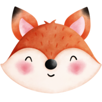 Watercolor happy fox illustration. Cute Animal Head illustration. png