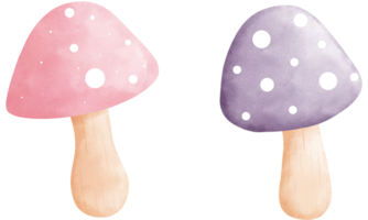 Set of watercolor pink and purple fly agaric mushrooms clipart.Cute fly agaric illustration. png