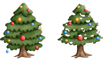 ensemble de aquarelle Noël des arbres avec Noël lumières et neige clipart. png