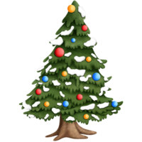 Watercolor christmas tree with christmas lights and snow clipart. png