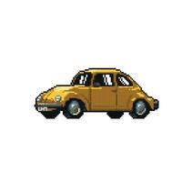 yellow old car in pixel art style vector