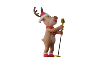 3D illustration. Great Deer 3D cartoon character. Deer is singing into the microphone. Christmas reindeer performing a song at the Christmas celebration. Deer is good at singing. 3D cartoon character png