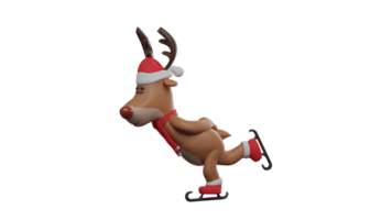 3D illustration. An agile Deer 3D cartoon character. Christmas reindeer playing with surf boots. Deer enjoying the snow. Adorable Christmas reindeer is enjoying his playtime. 3D cartoon character png