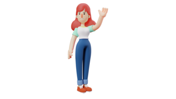 3D Illustration. Friendly Girl 3D Cartoon Character. A woman waved her hand to someone she met. Beautiful women who smile sweetly and charming. 3D cartoon character png