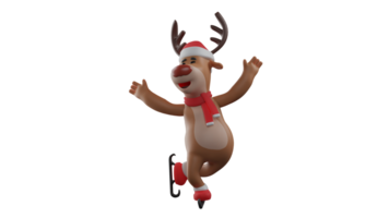 3d Illustration. süß Hirsch 3d Karikatur Charakter. Weihnachten Rentier Hüpfen zum Freude. das Hirsch zeigt an ein glücklich Ausdruck. sehr ausdrucksvoll Weihnachten Rentier. 3d Karikatur Charakter png