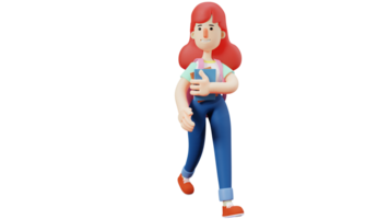 3D illustration. Beautiful Schoolgirl 3D Cartoon Character. Girls will go to school. Student carry backpack containing her textbooks. Diligent and enthusiastic student. 3D cartoon character png