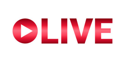 live icon red with play button icon on transparent background png