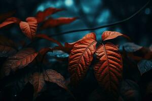 Close up of beautiful autumn leaves with water drops. Natural background AI generated photo