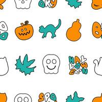 Happy halloween outline seamless pattern. Perfect for tee, paper, textile and fabric. vector