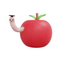 3d Red Apple and caterpillar, Education, Back to school concept. png