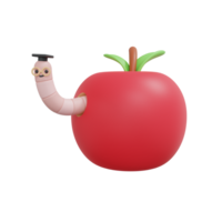 3d rouge Pomme et chenille, éducation, retour à école concept. png