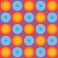 Glowing circle pattern orange, yellow, blue, pink, and purple colorful vector background isolated on square template.