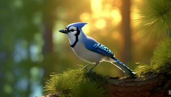 A cute bird perching on a branch in the forest generated by AI photo