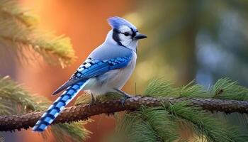 A colorful bird perching on a branch in the tropical forest generated by AI photo