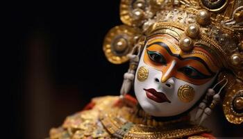 Hinduism, spirituality, god, statue, gold, tradition, sculpture, mask generated by AI photo