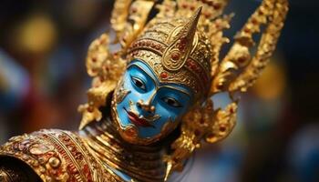 budista escultura, oro decoración, antiguo tradición, espiritual símbolo generado por ai foto