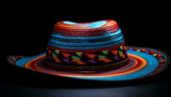 tejido Paja sombrero, vistoso patrón, mexicano cultura generado por ai foto