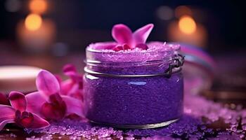Purple candle brings relaxation and beauty to spa generated by AI photo