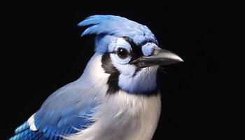 Blue feathered kookaburra perched on branch, looking at camera generated by AI photo