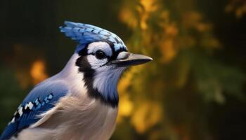 un vibrante pájaro encaramado en un rama, rodeado por naturaleza generado por ai foto