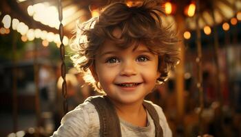 sonriente niño, felicidad, alegre retrato, linda caucásico chico mirando a cámara generado por ai foto