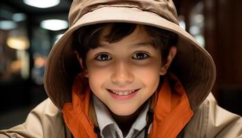 sonriente niño Niños, uno persona retrato, felicidad alegre linda infancia machos generado por ai foto