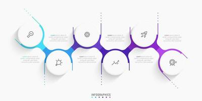 plantilla de diseño de etiquetas infográficas vectoriales con iconos y 6 opciones o pasos. se puede utilizar para diagramas de proceso, presentaciones, diseño de flujo de trabajo, banner, diagrama de flujo, gráfico de información. vector