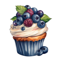 Cupcakes with berries isolated on transperent background. Romantic concept. Can de used for wedding invitation, cards. AI Generative. png