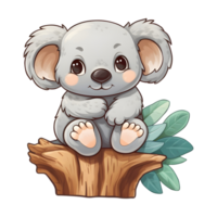 Cute Koala kids illustration on transparent background. Watercolor style. Generative AI png