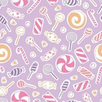 Sweets seamless pattern with candies, gums, and lollipops vector
