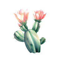 Watercolor Blooming cactus with flowers in vintage pots. Generative AI. png