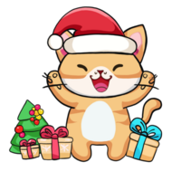 aquarelle et dessin pour mignonne chat sourire neige poupée avec joyeux rouge chapeau. numérique La peinture de icône illustration. Noël et Nouveau année élément décoration. png