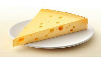 foto de un grande pedazo de queso en un blanco lámina. generativo ai