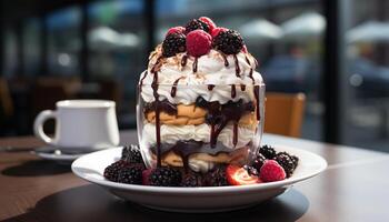 Freshness and sweetness on a plate, indulging in gourmet dessert generated by AI photo