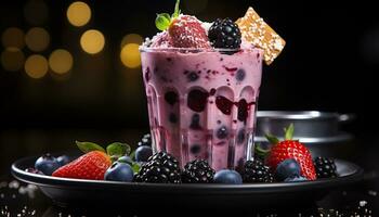 Freshness of summer berries in a healthy yogurt dessert bowl generated by AI photo