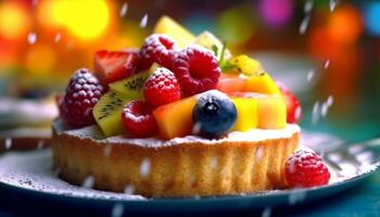 frescura y dulzura en un hecho en casa baya postre en un plato generado por ai foto