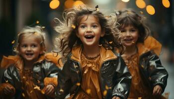 Smiling girls playing, cheerful and cute, celebrating Christmas with joy generated by AI photo