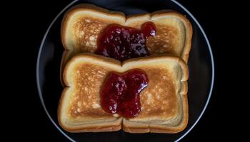 Freshness and sweetness in a heart shaped raspberry dessert plate generated by AI photo