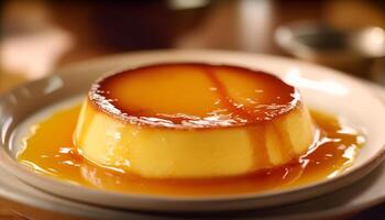 Freshness and softness of homemade creme brulee with caramel syrup generated by AI photo