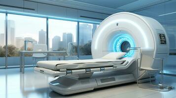 precisión diagnóstico, magnético resonancia tecnología dentro un contemporáneo hospital. generativo ai foto