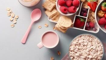 A healthy bowl of granola with fresh berries and yogurt generated by AI photo