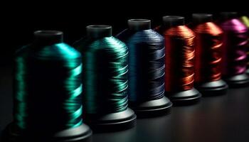 Spool, sewing, close up, thread, tailor, equipment, multi colored, industry, blue, craft generated by AI photo