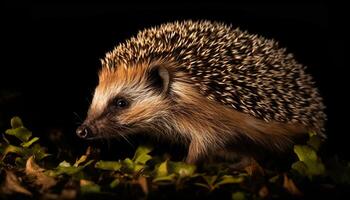 Cute small hedgehog, nature furry rodent, close up in the wild generated by AI photo