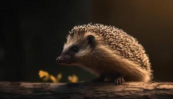 Cute hedgehog in nature, small and furry, looking at camera generated by AI photo