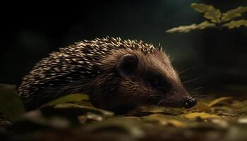 Cute hedgehog in the wild, small and furry, looking at camera generated by AI photo