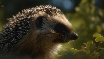 Cute hedgehog looking at camera in the wild, furry and small generated by AI photo